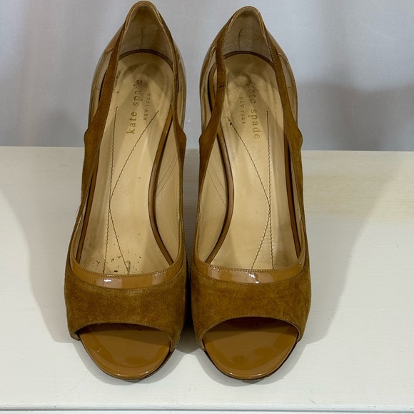 Kate Spade Camel suede open toe high heels - Picture 3 of 9
